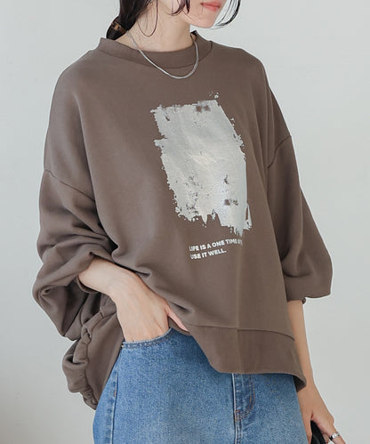 silver print sweat tops