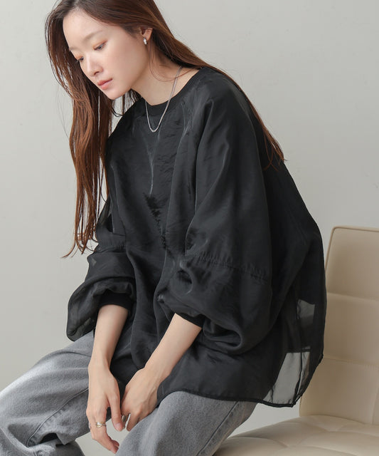 sheer layered fleece sweatshirt