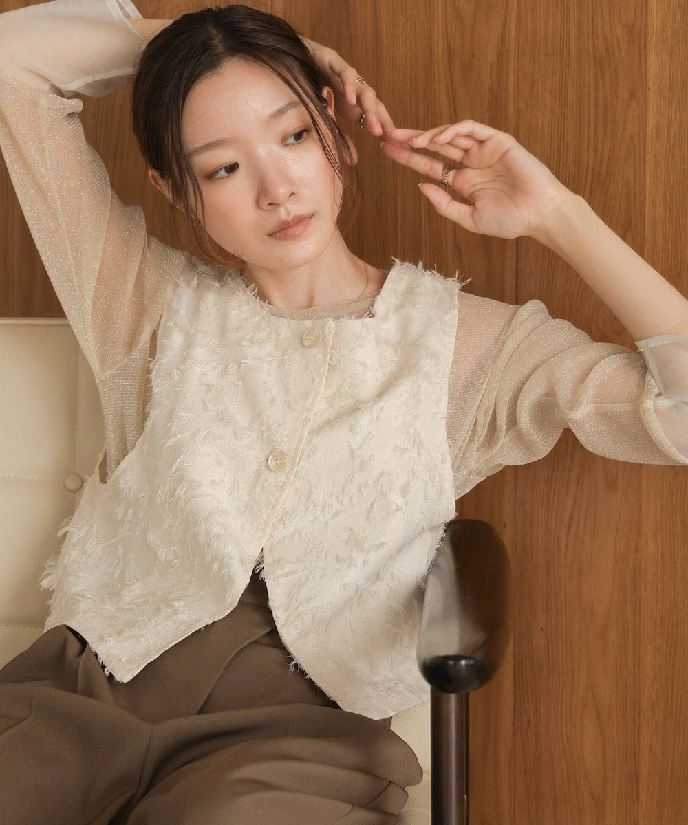 2way shaggy jacquard vest