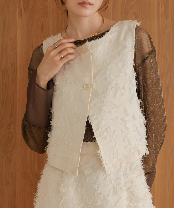 2way shaggy jacquard vest