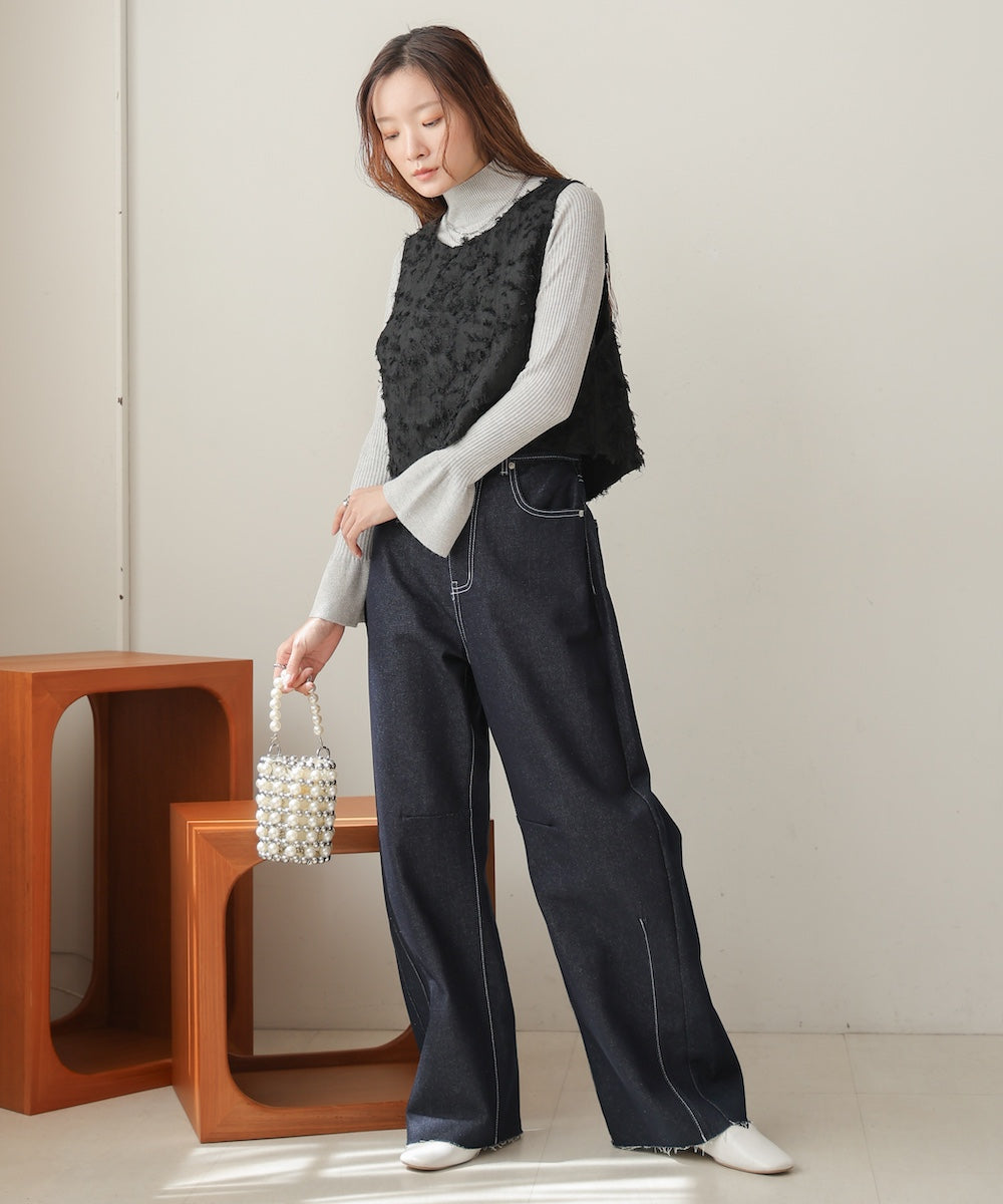 2way shaggy jacquard vest