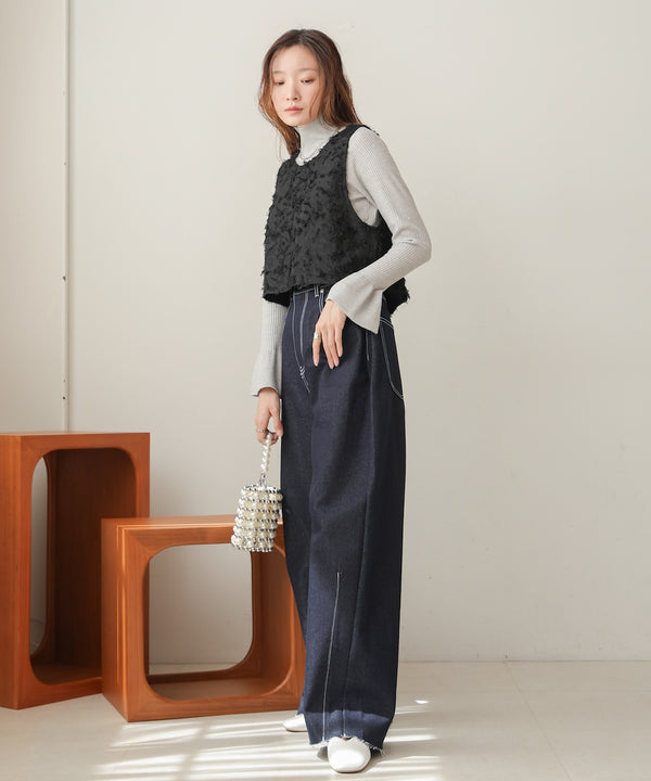 2way shaggy jacquard vest