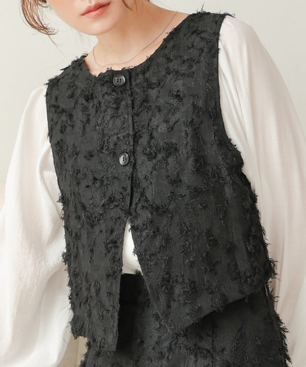 2way shaggy jacquard vest