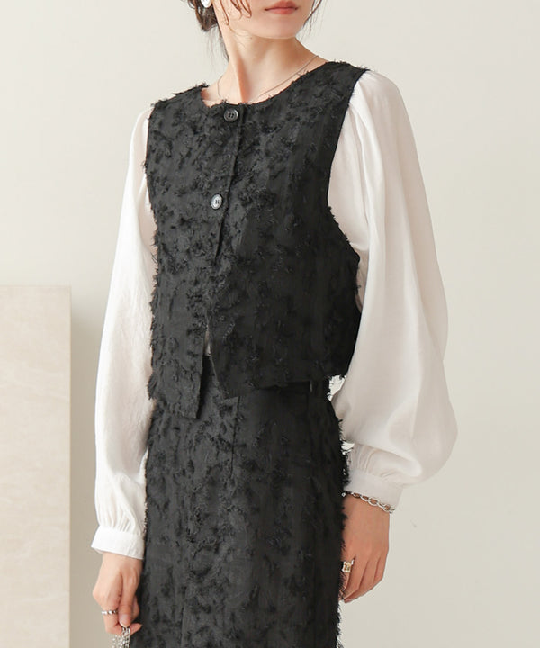 2way shaggy jacquard vest