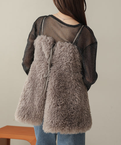 peplum fur cami vest