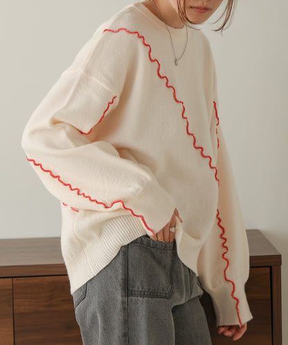 ［Knit1000円off］wave mellow knit tops