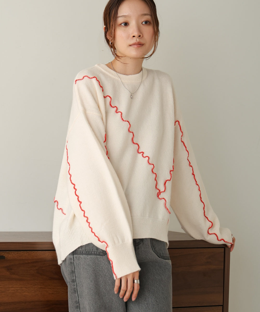 ［Knit1000円off］wave mellow knit tops