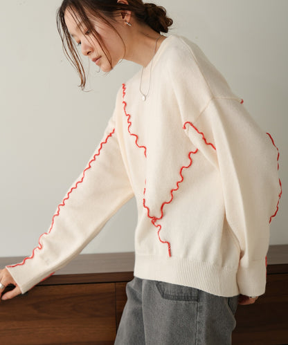 ［Knit1000円off］wave mellow knit tops