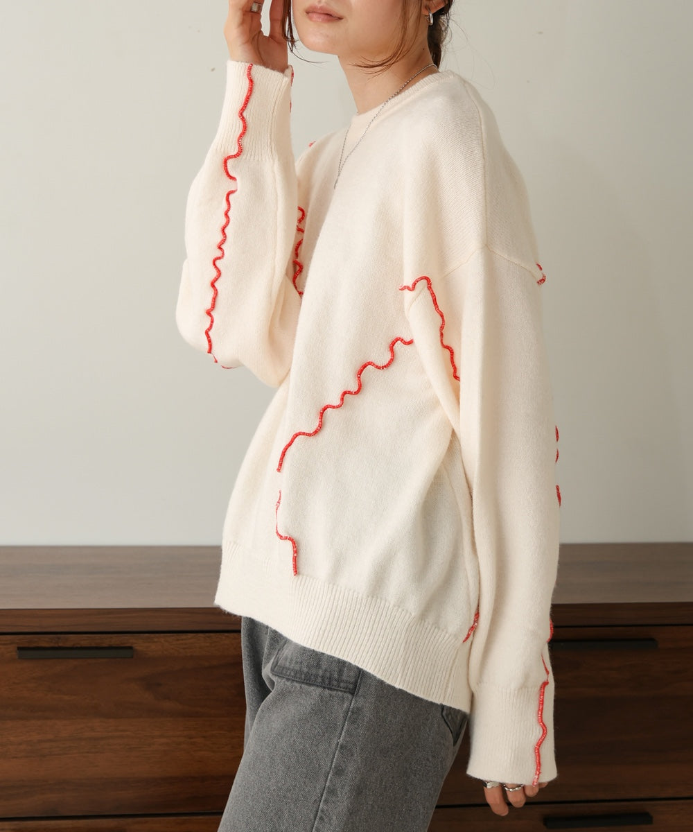 ［Knit1000円off］wave mellow knit tops