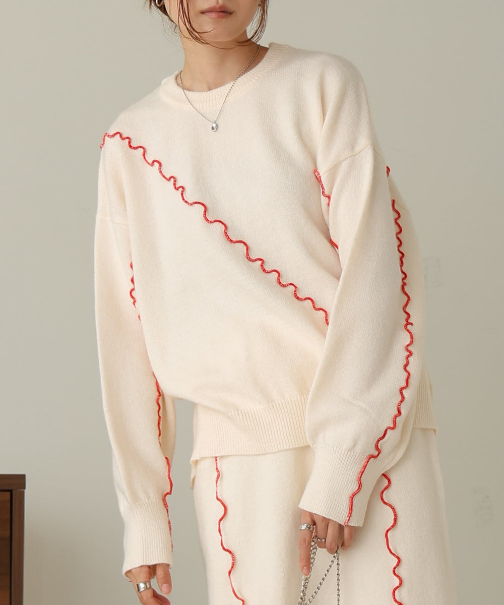 ［Knit1000円off］wave mellow knit tops