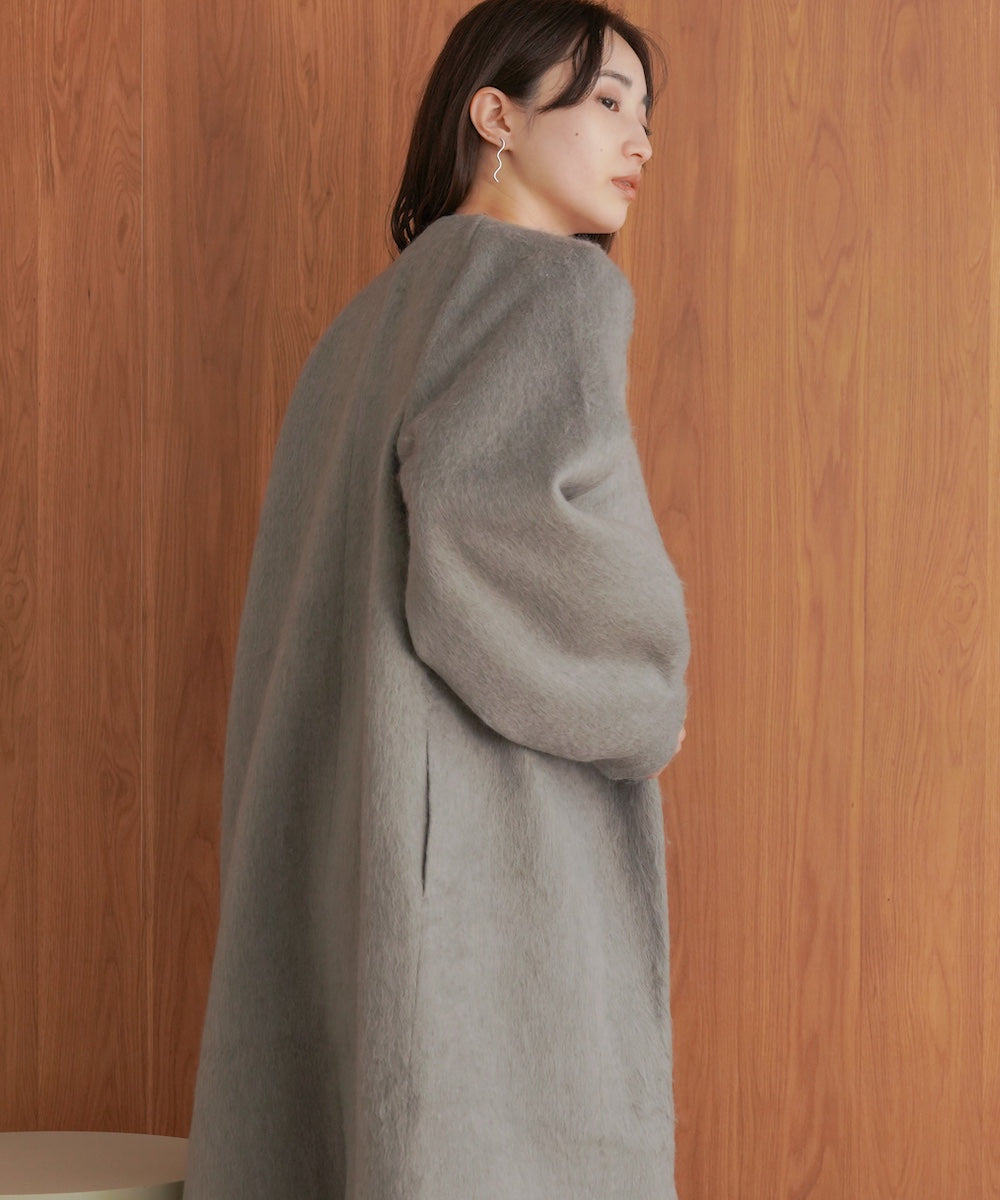 shaggy collarless long coat