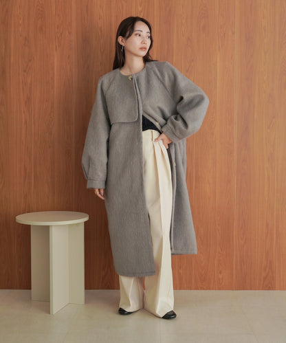 shaggy collarless long coat