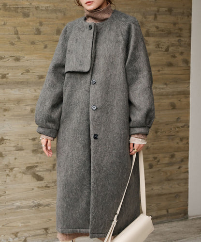 shaggy collarless long coat