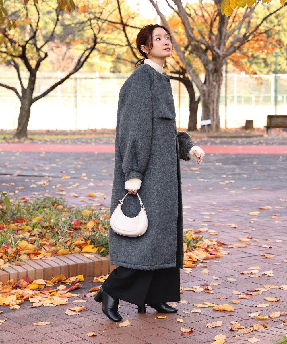 shaggy collarless long coat