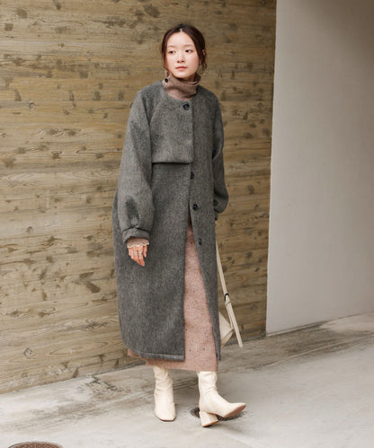 shaggy collarless long coat