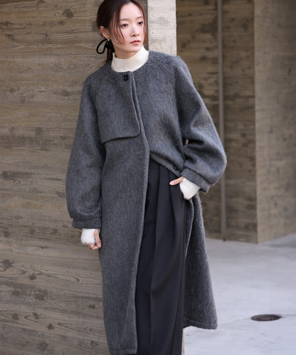 shaggy collarless long coat