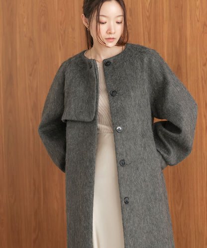 shaggy collarless long coat