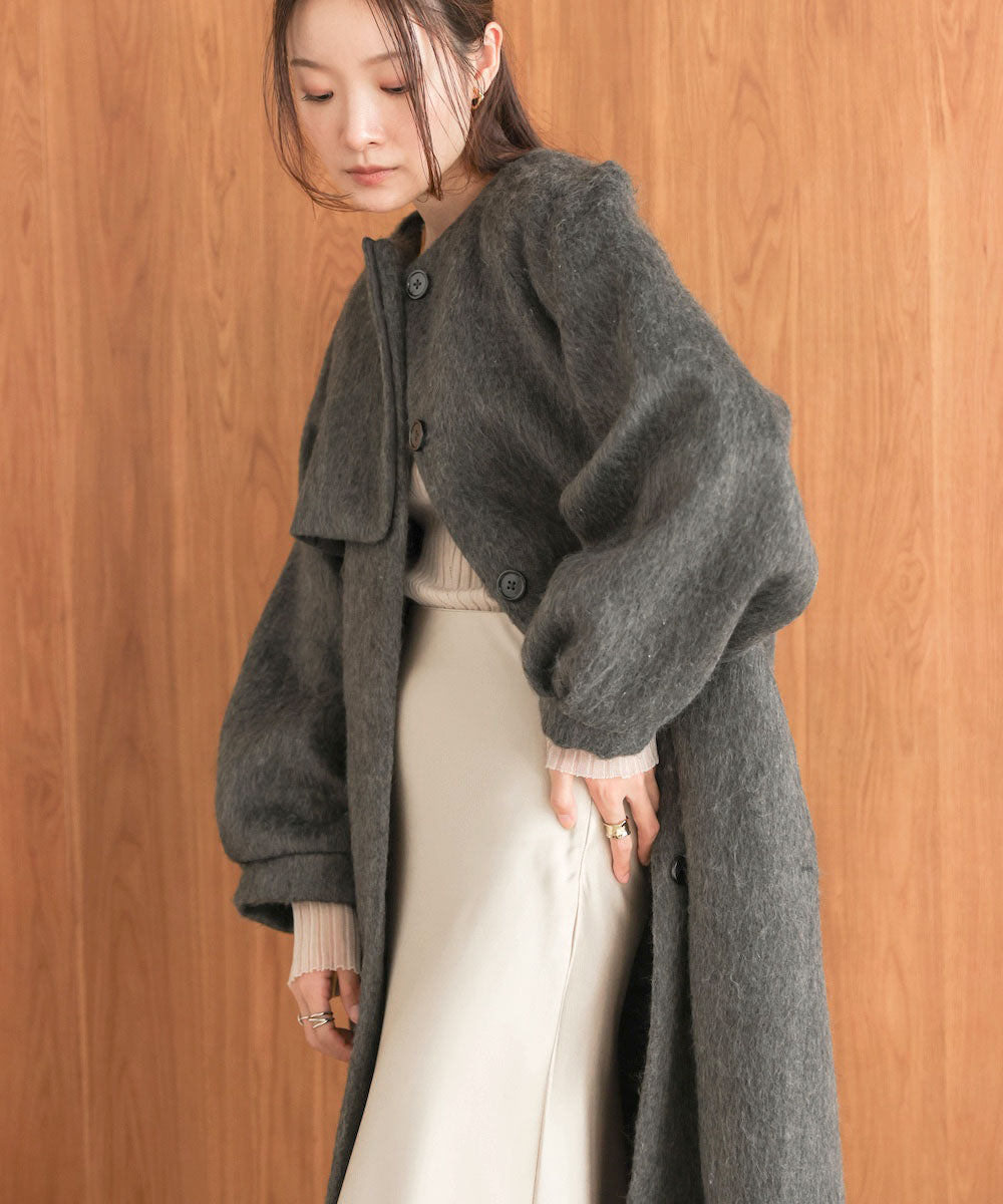 shaggy collarless long coat