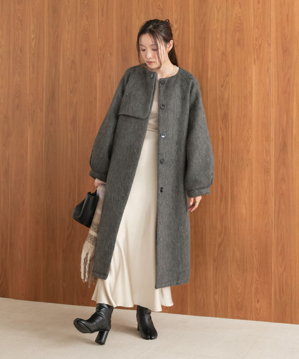 shaggy collarless long coat