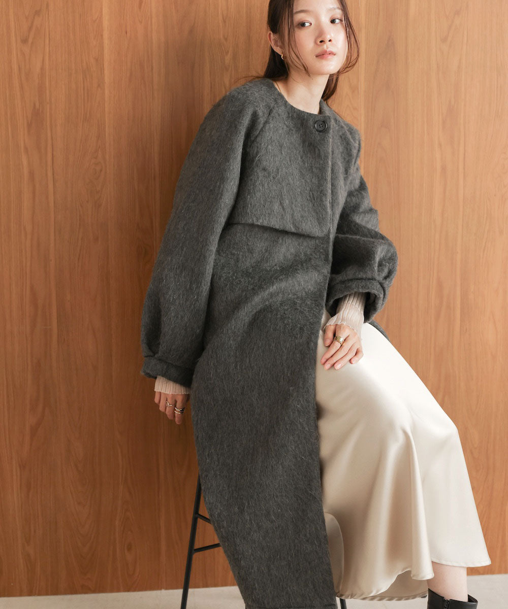 shaggy collarless long coat