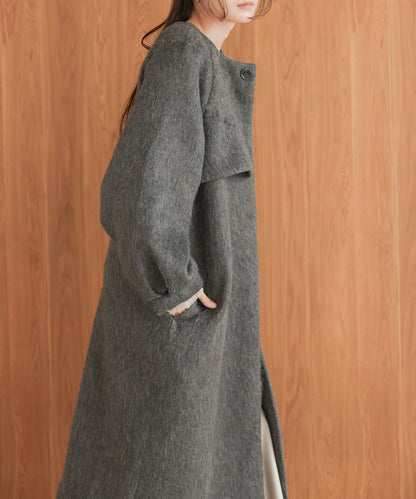 shaggy collarless long coat