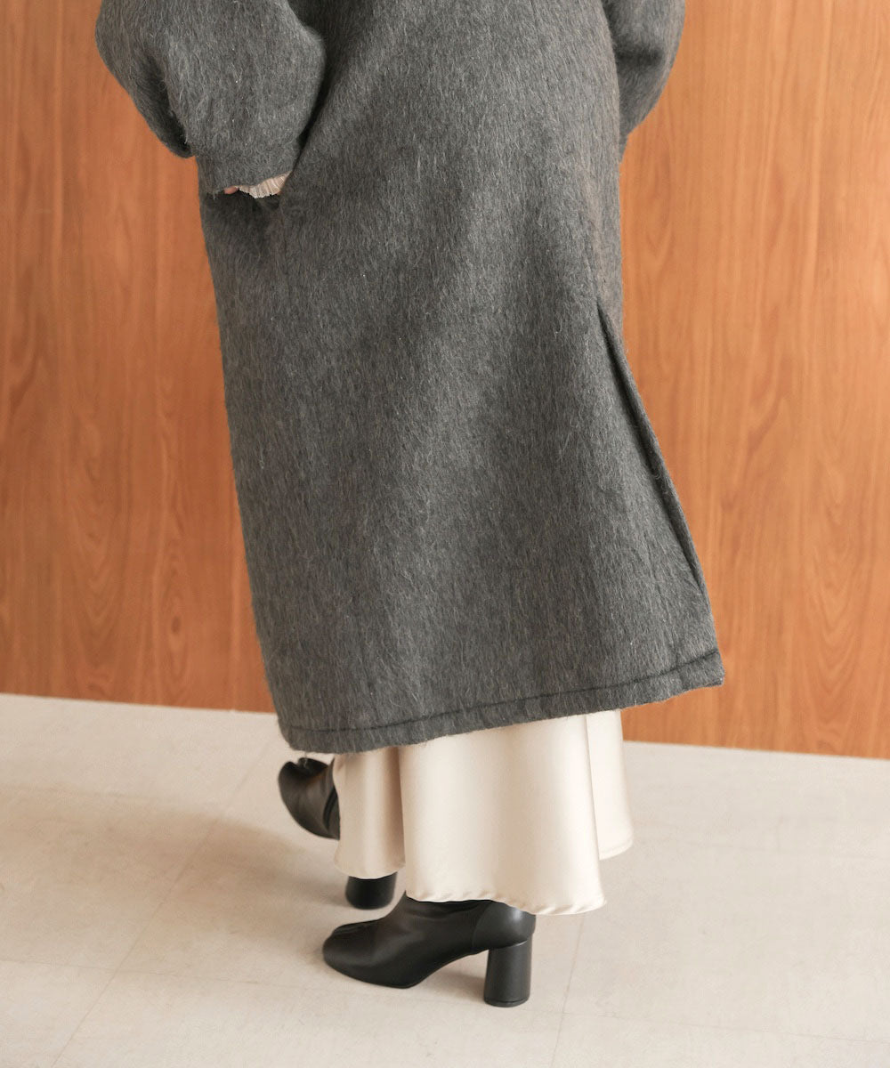 shaggy collarless long coat