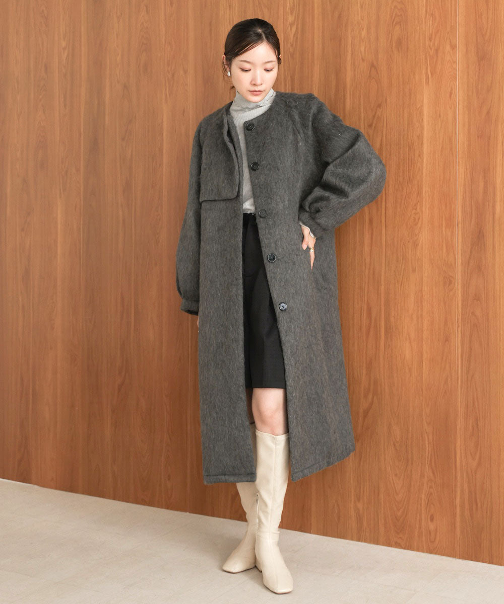 shaggy collarless long coat