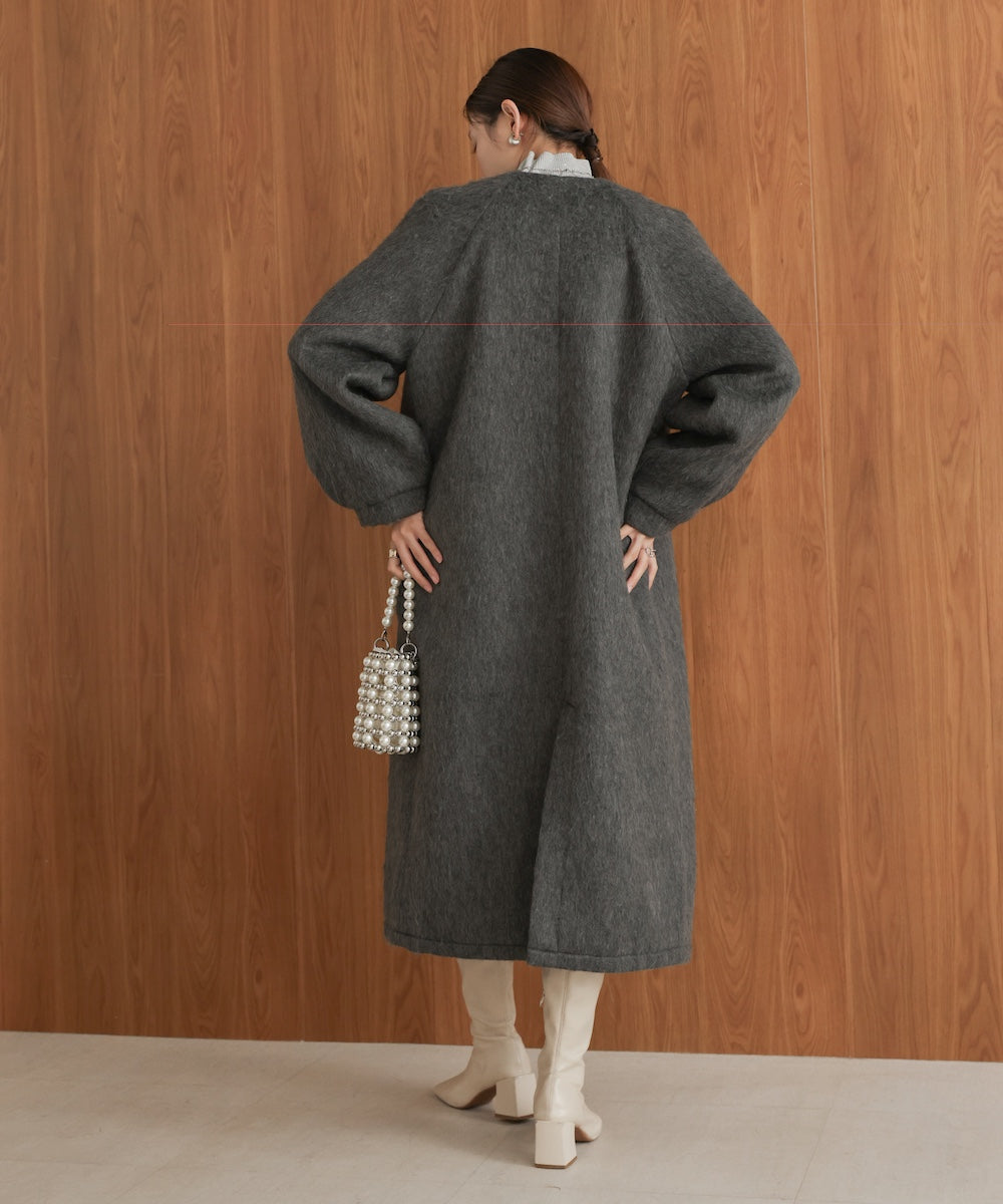 shaggy collarless long coat – Bab
