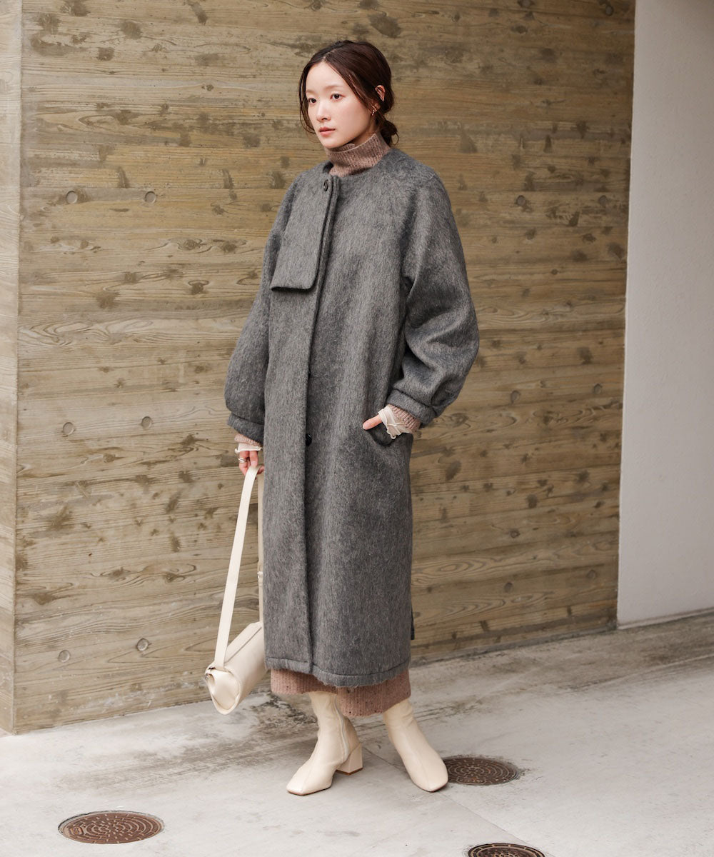 shaggy collarless long coat