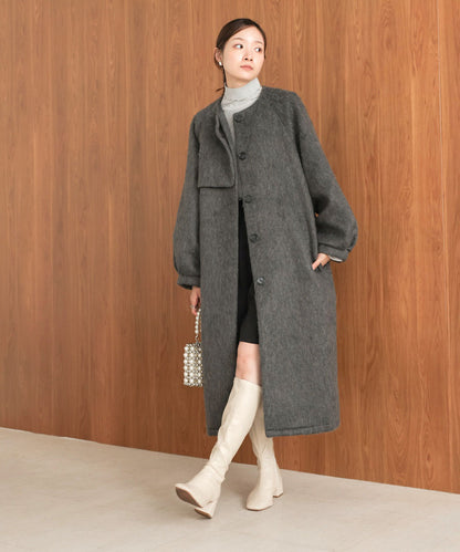 shaggy collarless long coat