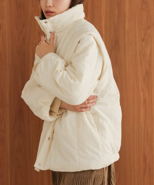 2-way mid-length down jacket with removable sleeves