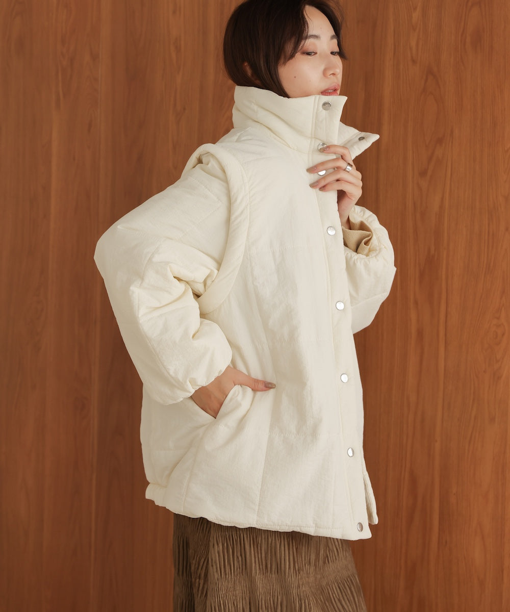 2-way mid-length down jacket with removable sleeves