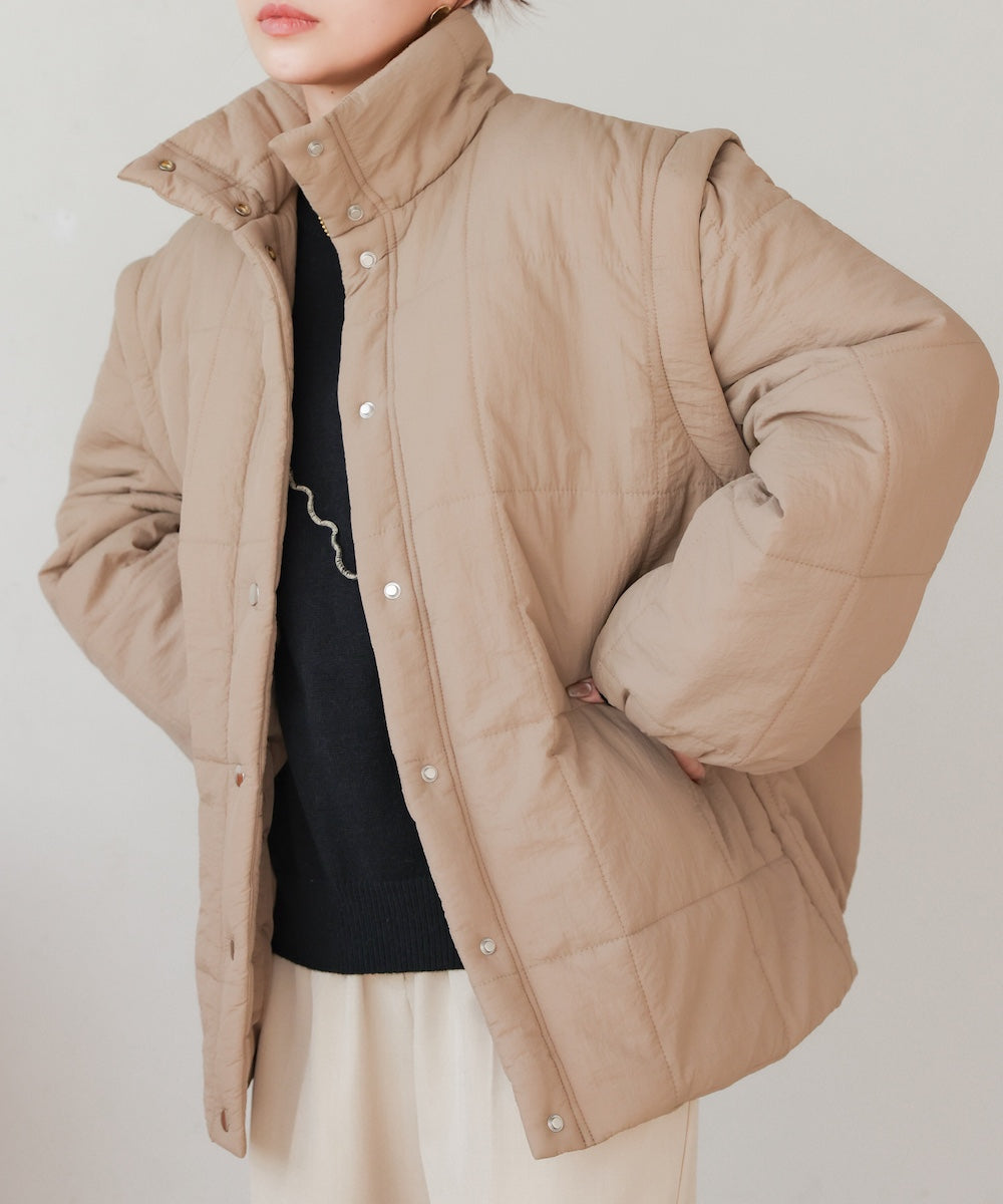 2-way mid-length down jacket with removable sleeves