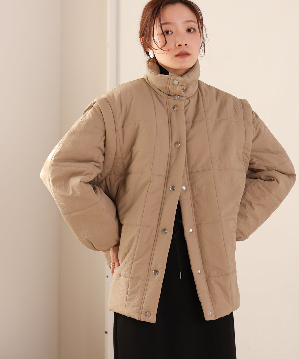 2-way mid-length down jacket with removable sleeves