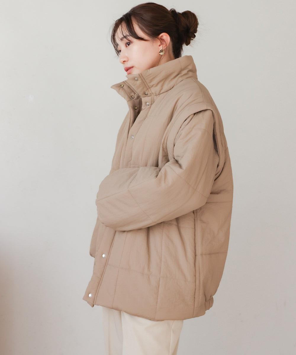 2-way mid-length down jacket with removable sleeves