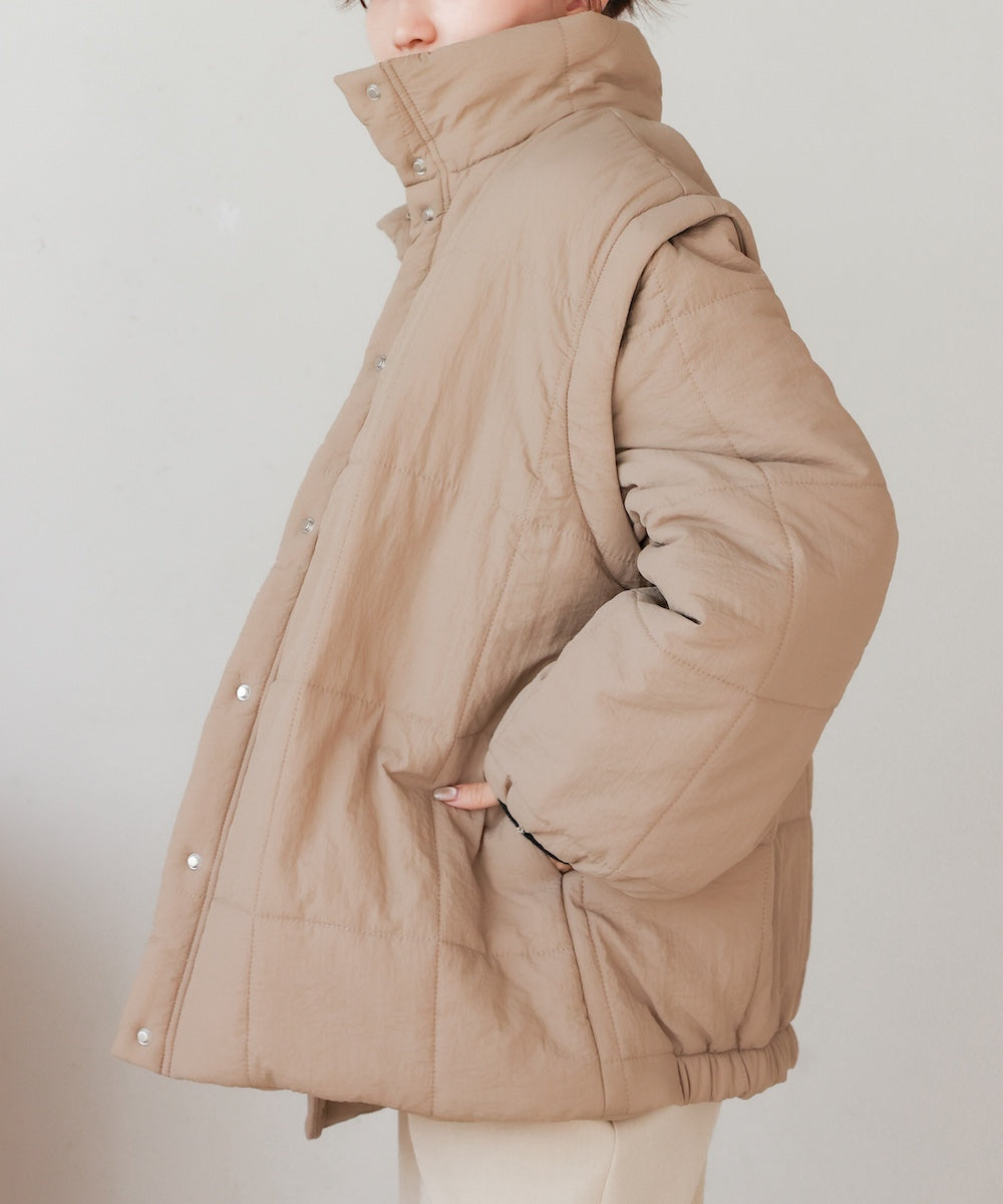 2-way mid-length down jacket with removable sleeves