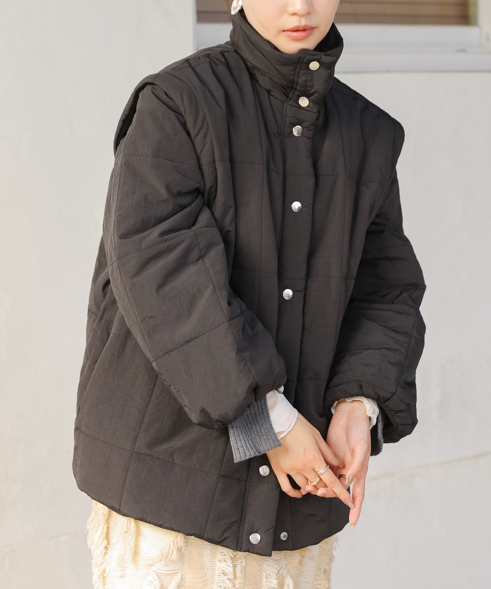 2-way mid-length down jacket with removable sleeves