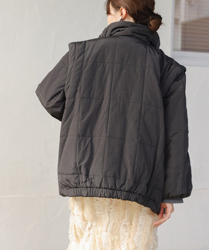 2-way mid-length down jacket with removable sleeves