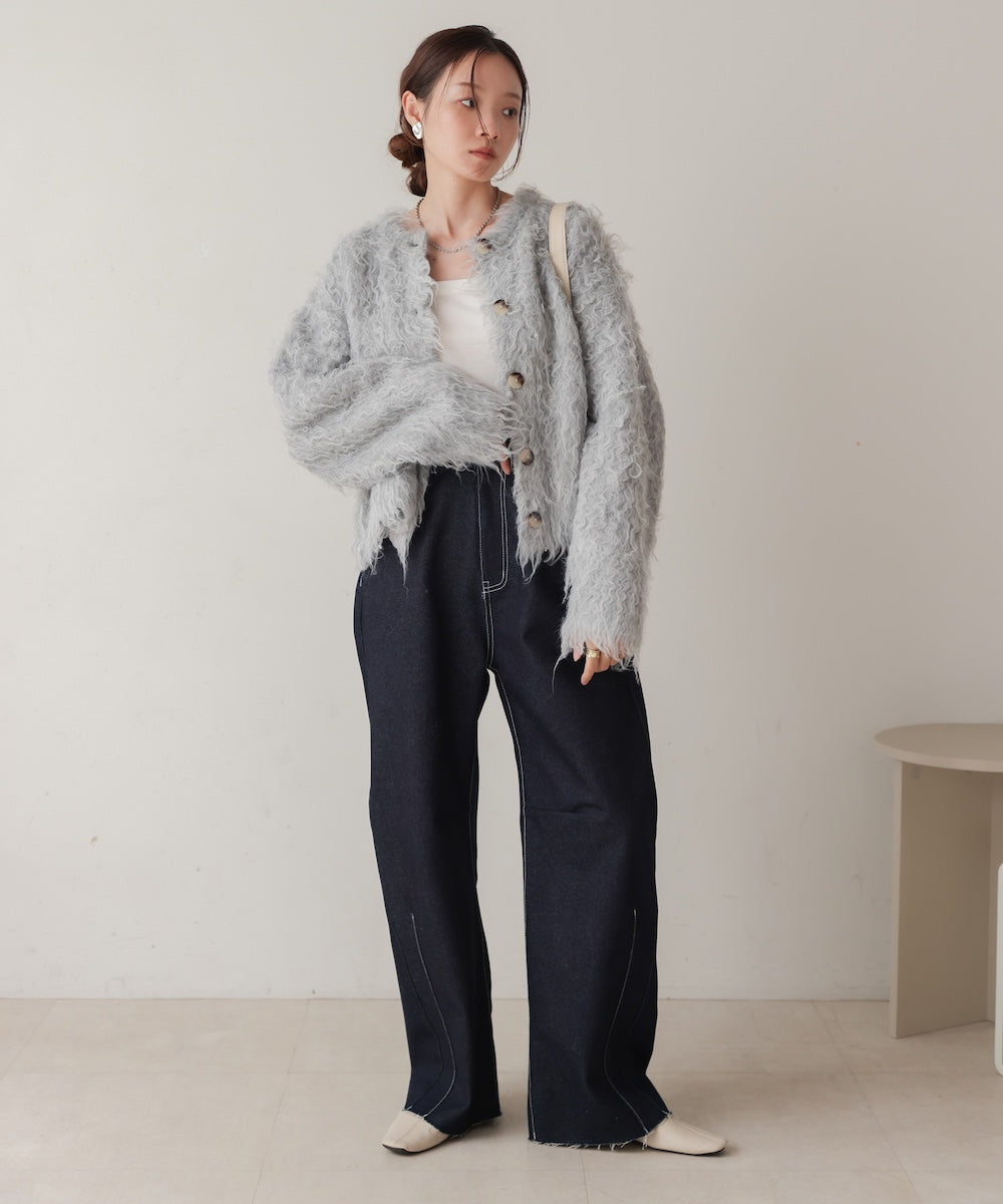 mix shaggy knit cardigan