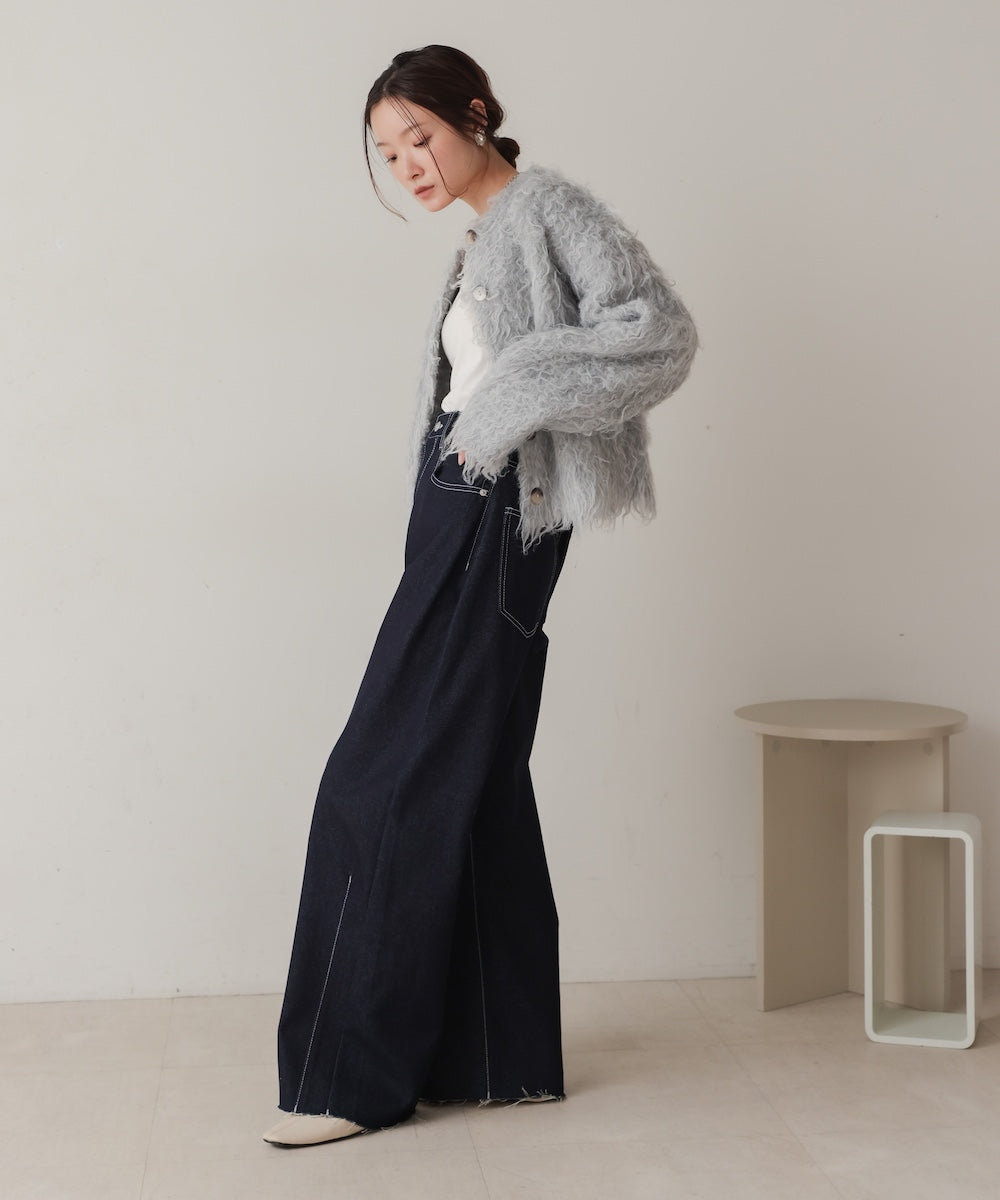 mix shaggy knit cardigan