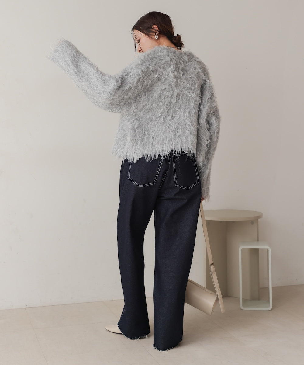 mix shaggy knit cardigan