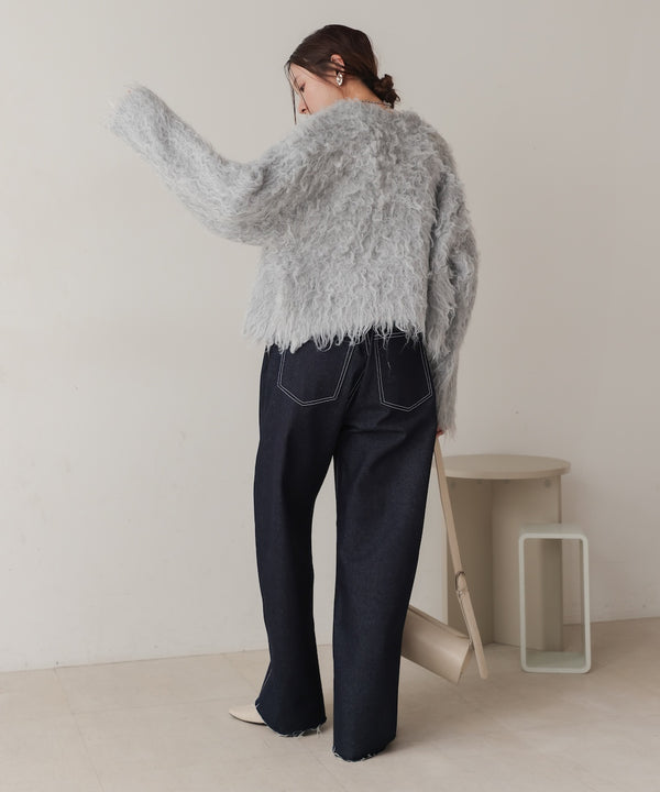 mix shaggy knit cardigan