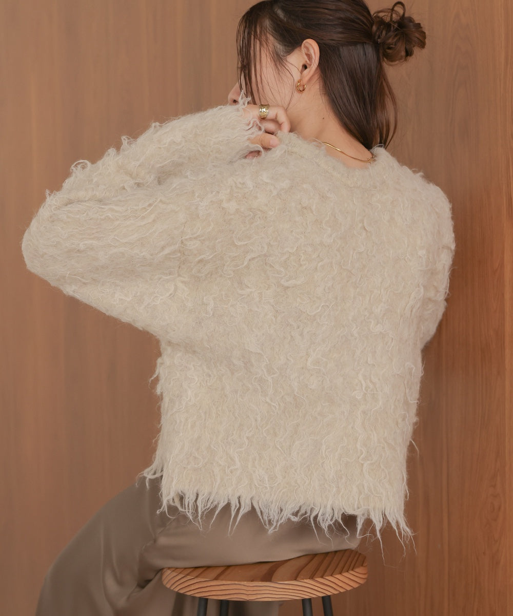 mix shaggy knit cardigan