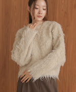 mix shaggy knit cardigan