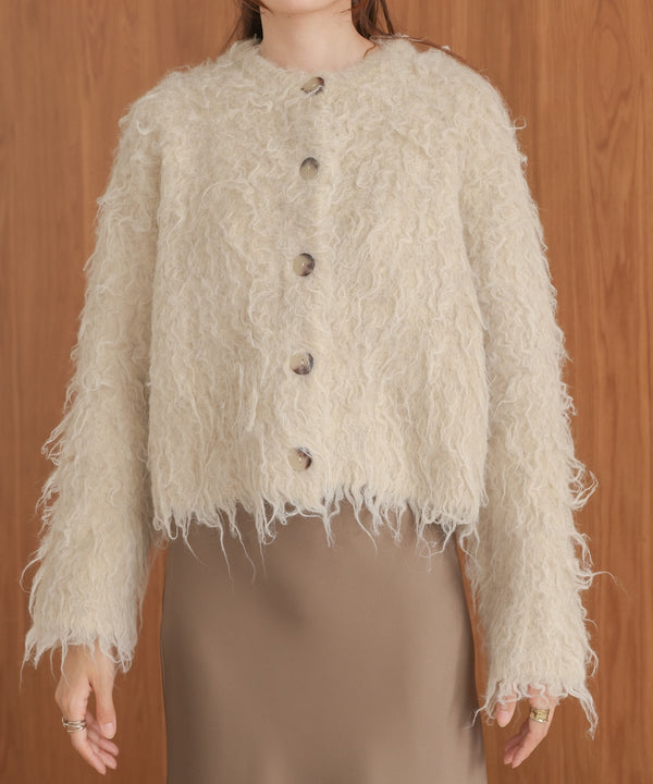 mix shaggy knit cardigan