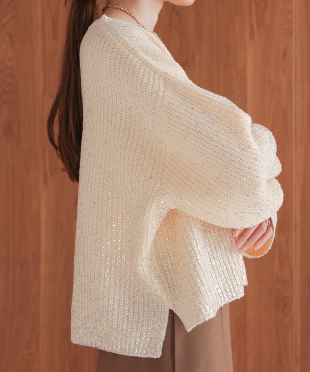 foil print knit pullover