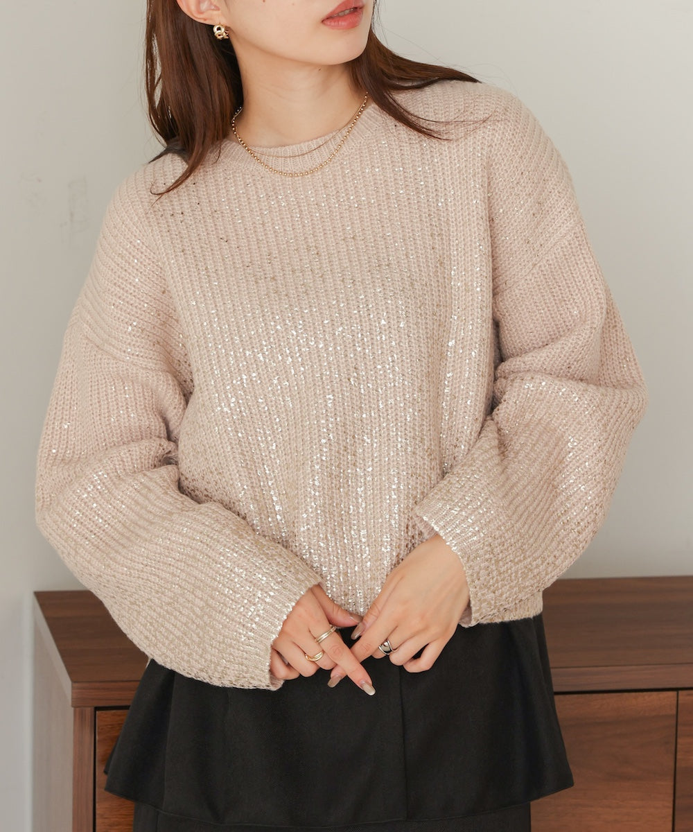 foil print knit pullover