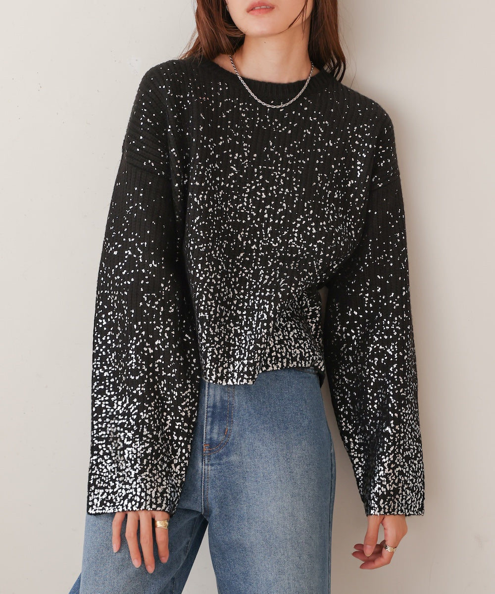 foil print knit pullover