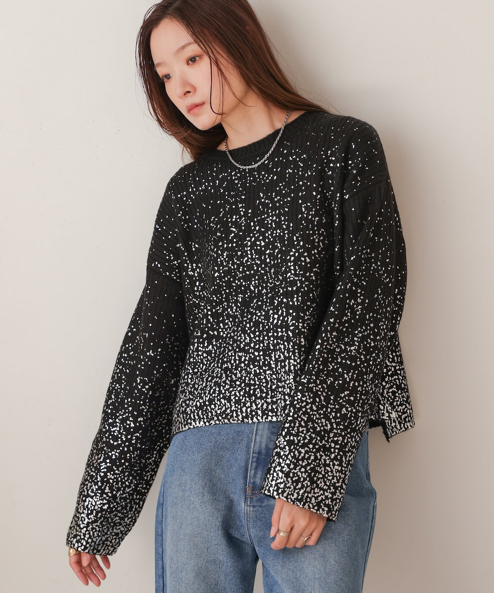 foil print knit pullover