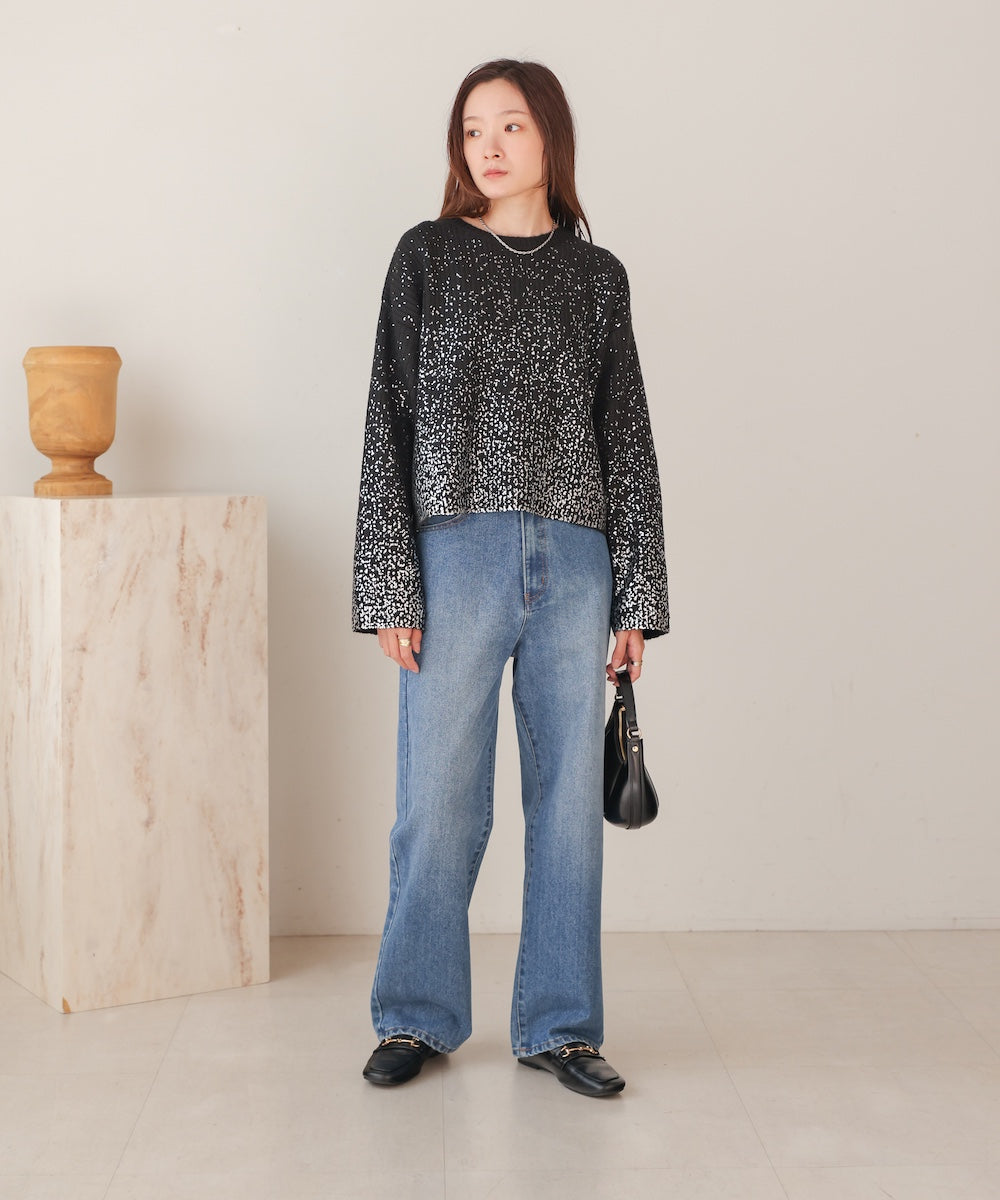 foil print knit pullover